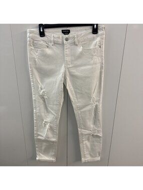 BEBE Size 28 Women's White Distressed Heartbreaker Crop Skinny Jeans